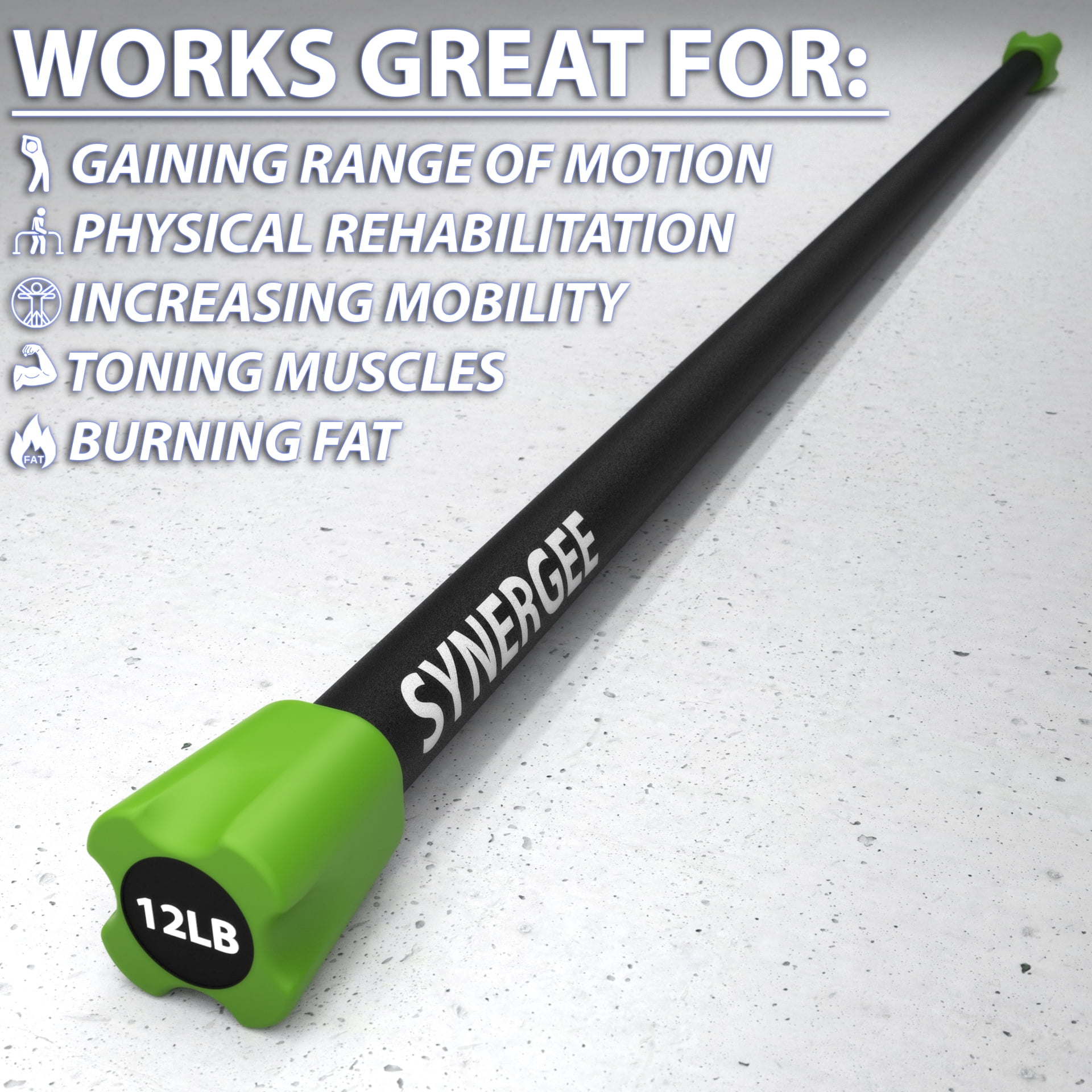 Synergee Workout Bar - 12lb - Padded Weighted Bars – Body Bar Toning Exercises, Strength & Condition