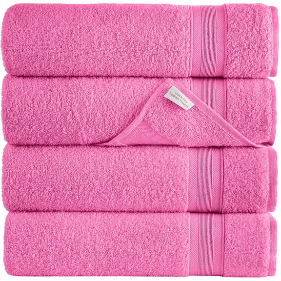 Quick-Dry, Soft & High Absorbent Bath Towels 27"x54" Cotton Turkish Bath Towel Set of 4 | Daily Use 100% Cotton Towels for Bathroom, Gym & More | Bathroom Towels Set (4 Pcs, Pink)