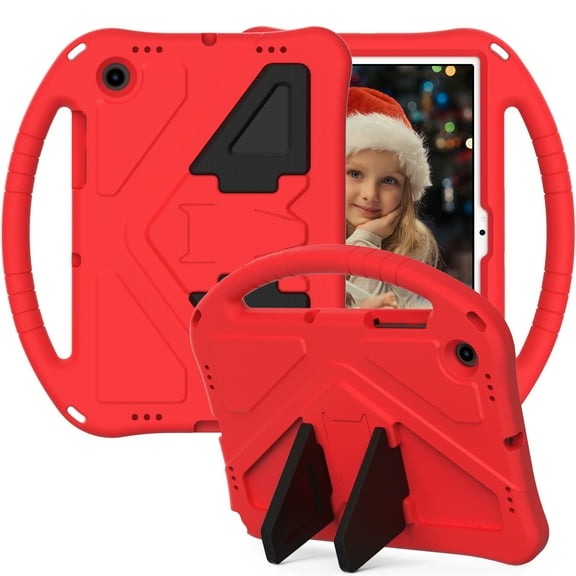 Allytechgroup Kids Case for Samsung Galaxy Tab A8 10.5 Inch 2022 (SM-X200/X205), Slim EVA Shockproof Heavy Duty Case with Foldable Kickstand / Handle for Boys Girls Children, Red