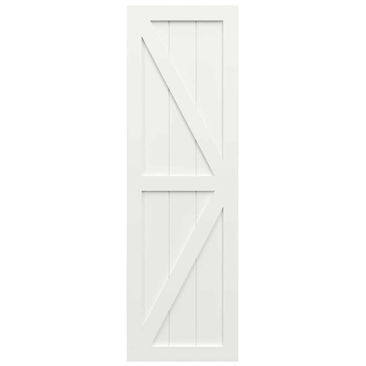 Ekena Millwork 15"W x 77"H True Fit PVC Two Equal Panel Farmhouse Fixed Mount Shutters w/ Z-Bar, Unfinished (Per Pair - Hardware Not Included)