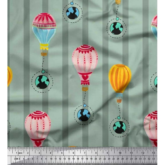 Soimoi Cotton Voile Fabric Stripe & Hot Air Balloon Holiday Decor Fabric Printed Yard 42 Inch Wide