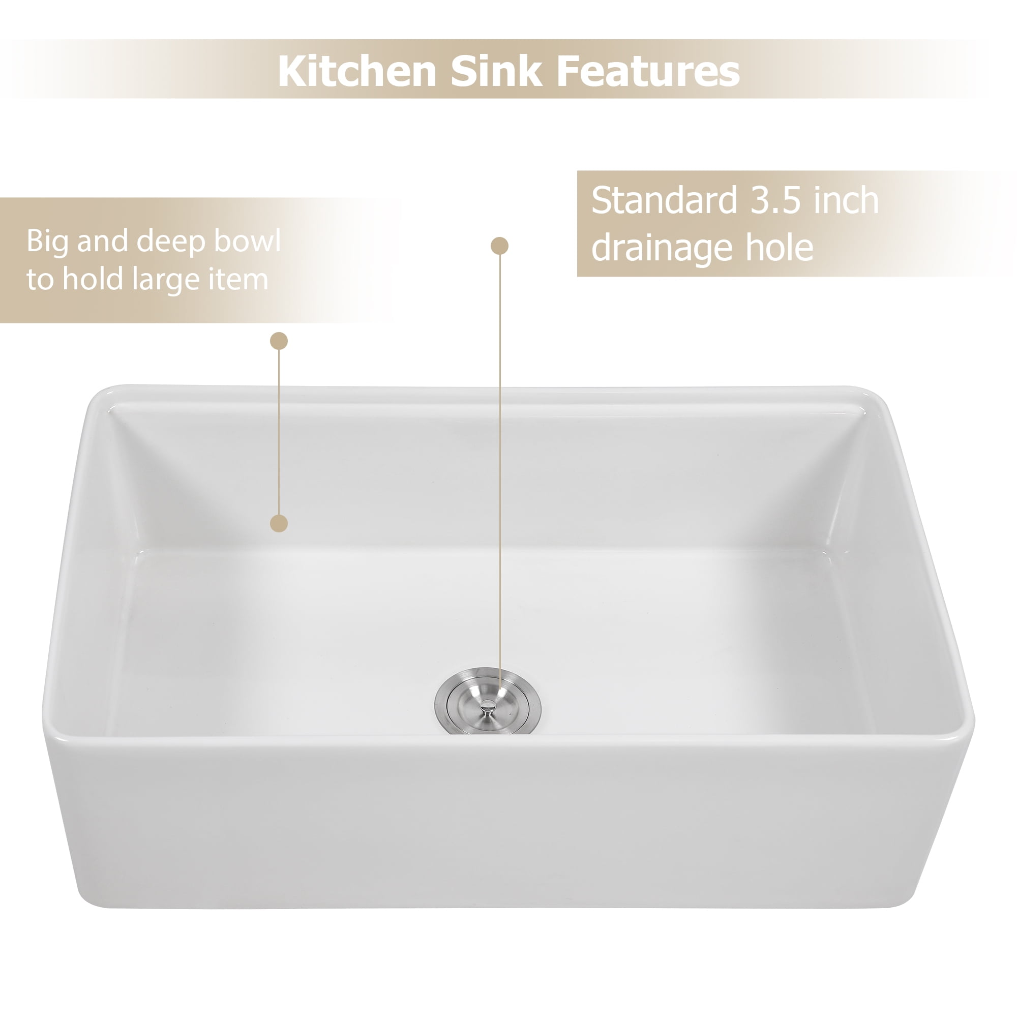 LOGMEY 33"x20" White Ceramic Farmhouse Workstation Kitchen Sink - Single Bowl, 3.5" Drain, Accessories Included (Cutting Board, Colander, Drying Rack)