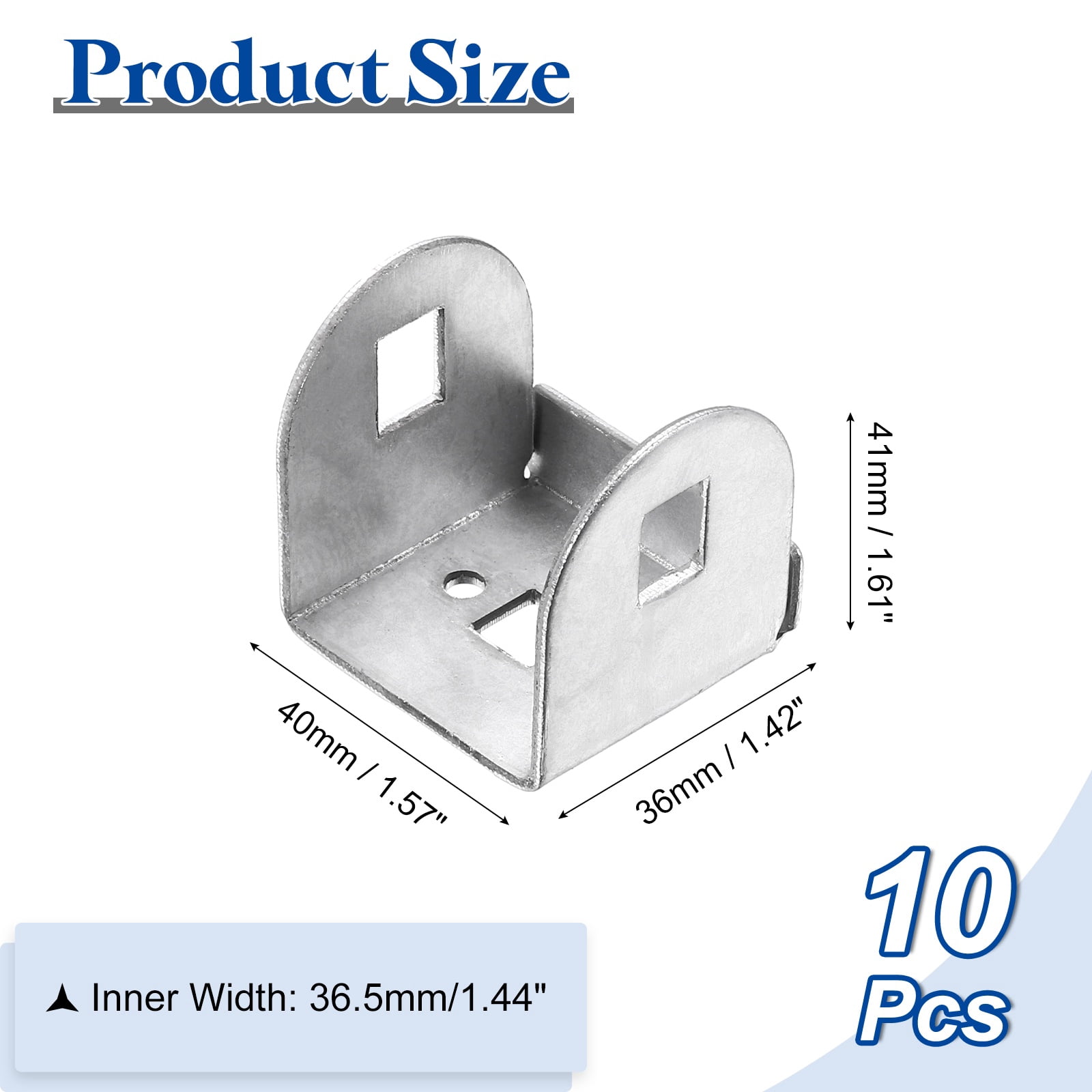 Uxcell 10 Pcs U Bracket for 1.44" Panels, 36 x 40 x 41mm Metal U Shaped Fasteners Brackets for Guardrail or Partitions Connection, Silver