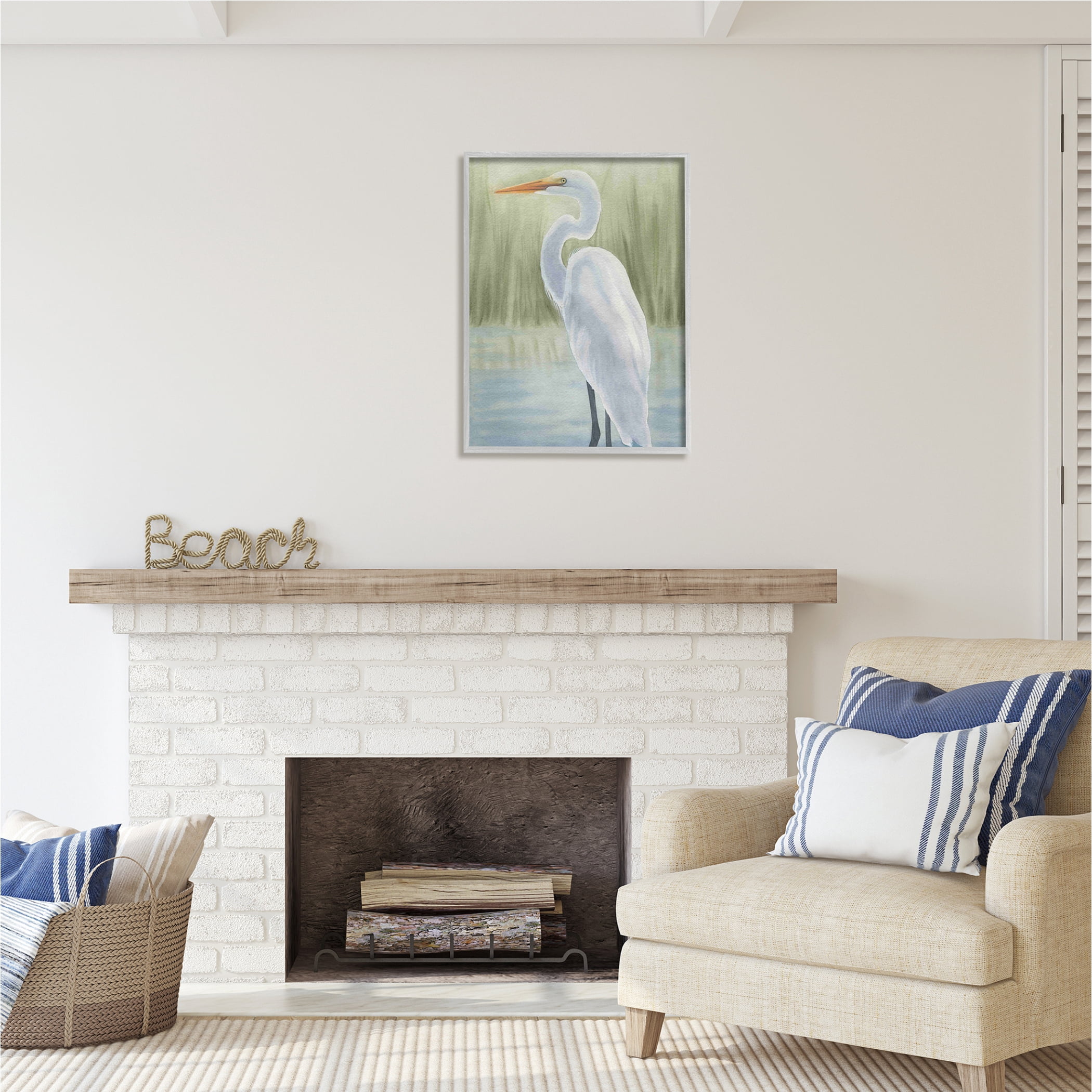 Stupell Industries Egret on Marsh Landscape Animals & Insects Painting Gray Framed Art Print Wall Art, 24 x 30