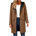 thumbnail image 2 of WIZUTIZ Women's Solid Color Wool Blend Hooded Coat Long Sleeve Loose Fit Lined Warm Winter Overcoat with External Pockets Casual Daily Outerwear, 2 of 7
