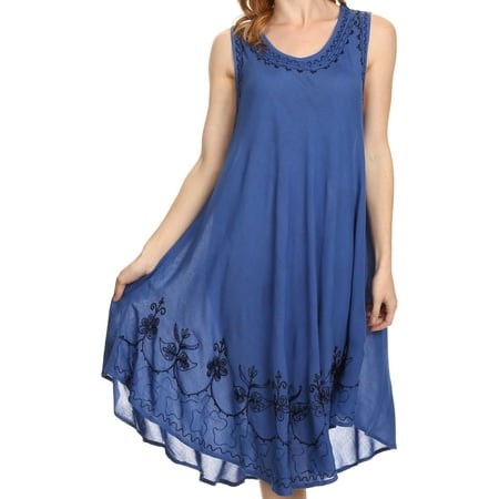Blue Jeans Clothes - Sakkas Everyday Essentials Caftan Tank Dress / Cover Up - Blue / Black - One Size