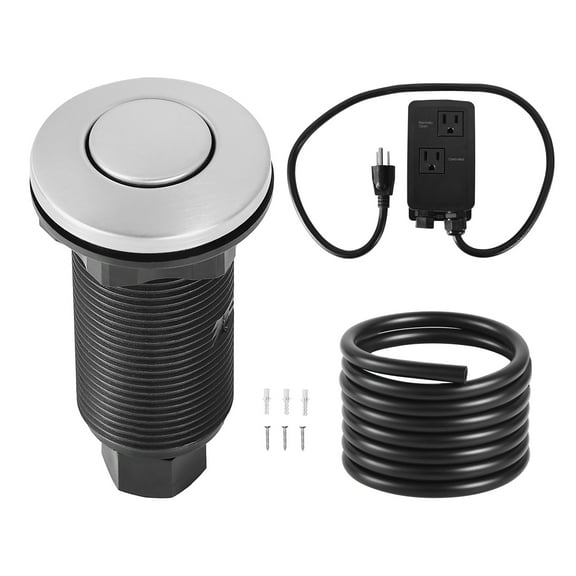 VEVOR Garbage Disposal Air Switch Kit, Dual Outlet Sink Top Air Switch for Food Waste Disposal, 3.5-inch Long Brushed Silver Stainless Steel ON/OFF Air Button for Granite, Marble, Quartz Countertops