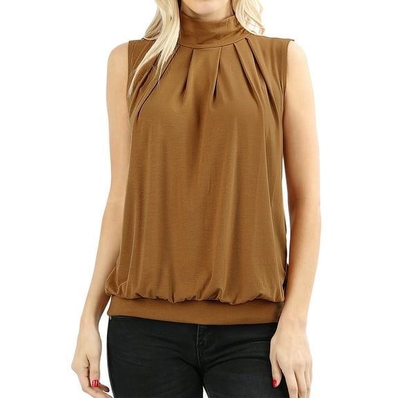 Zenana Women & Plus Sleeveless Mock-TurtleNeck Pleated Top with Waistband