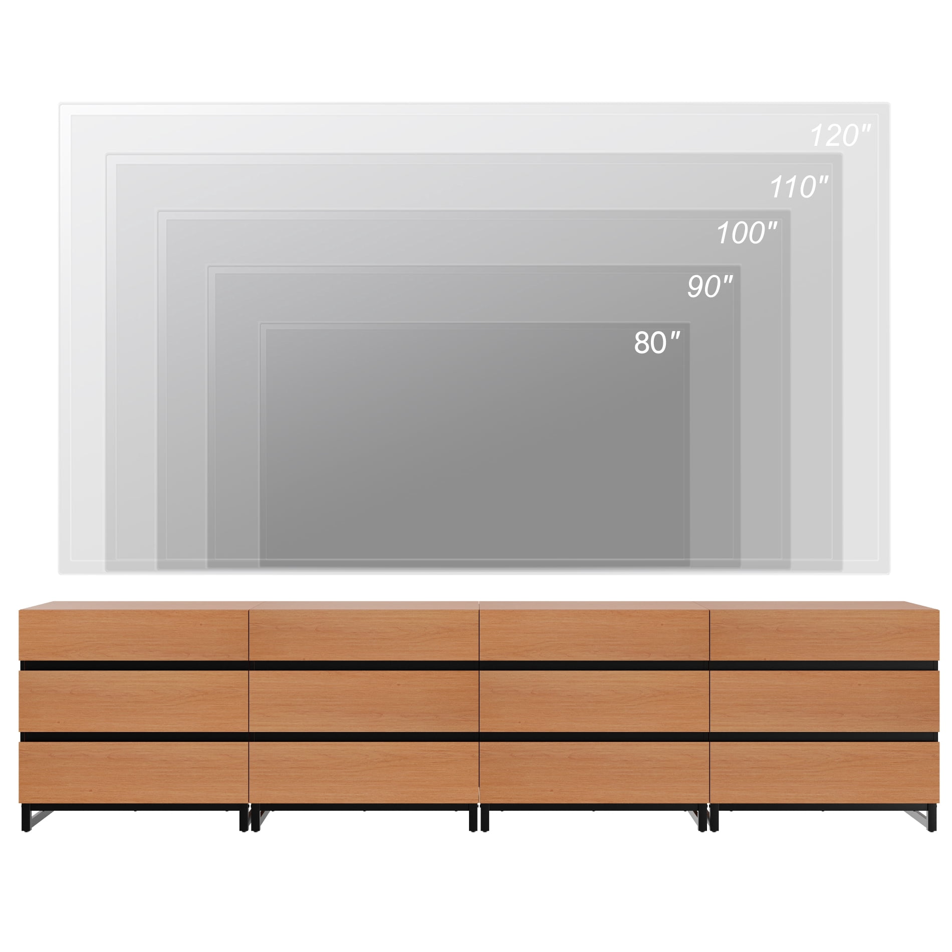 Modern TV Stand with 12 Drawers and Metal Base, Entertainment Center Media Console for Living Room Bedroom, Fits TVs up to 120 Inch, Mocha