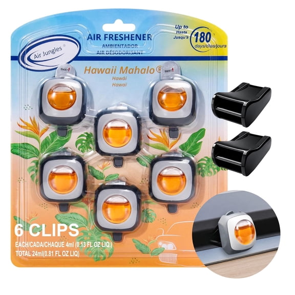 Air Jungles Car Air Freshener Vent Clips with Adapter for Tesla, Hawaiian, 6 Count 4 ml Each, Long-Lasting Up to 180 Days, Compatible with Model 3 and Y