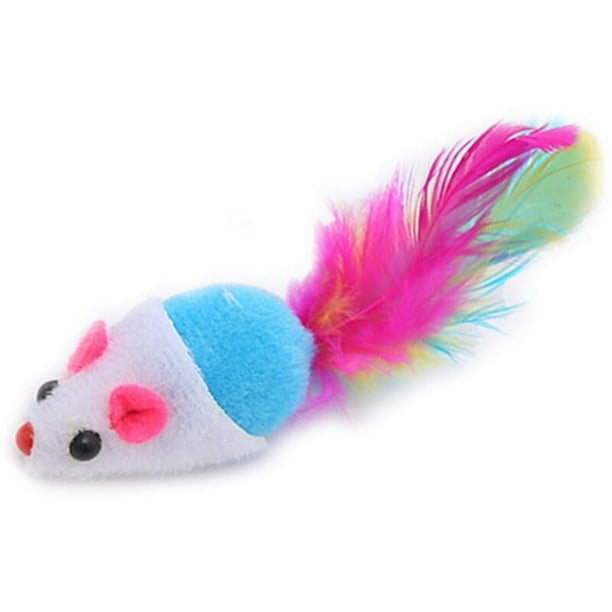 Juguete para gato, ratón, felpa, pluma sintética, divertido, lindo, gatito, ratón, juguete para masticar gato