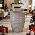 thumbnail image 6 of mdj pottery 1 Piece 17 Inch Large Ceramic Planter, Ceramic Indoor Plant Pots with Drainage, White Horizontal Ripples, Plant Pots for Indoor Outdoor, Doorway Decor for Monstera Fiddle Leaf Fig - White, 6 of 11