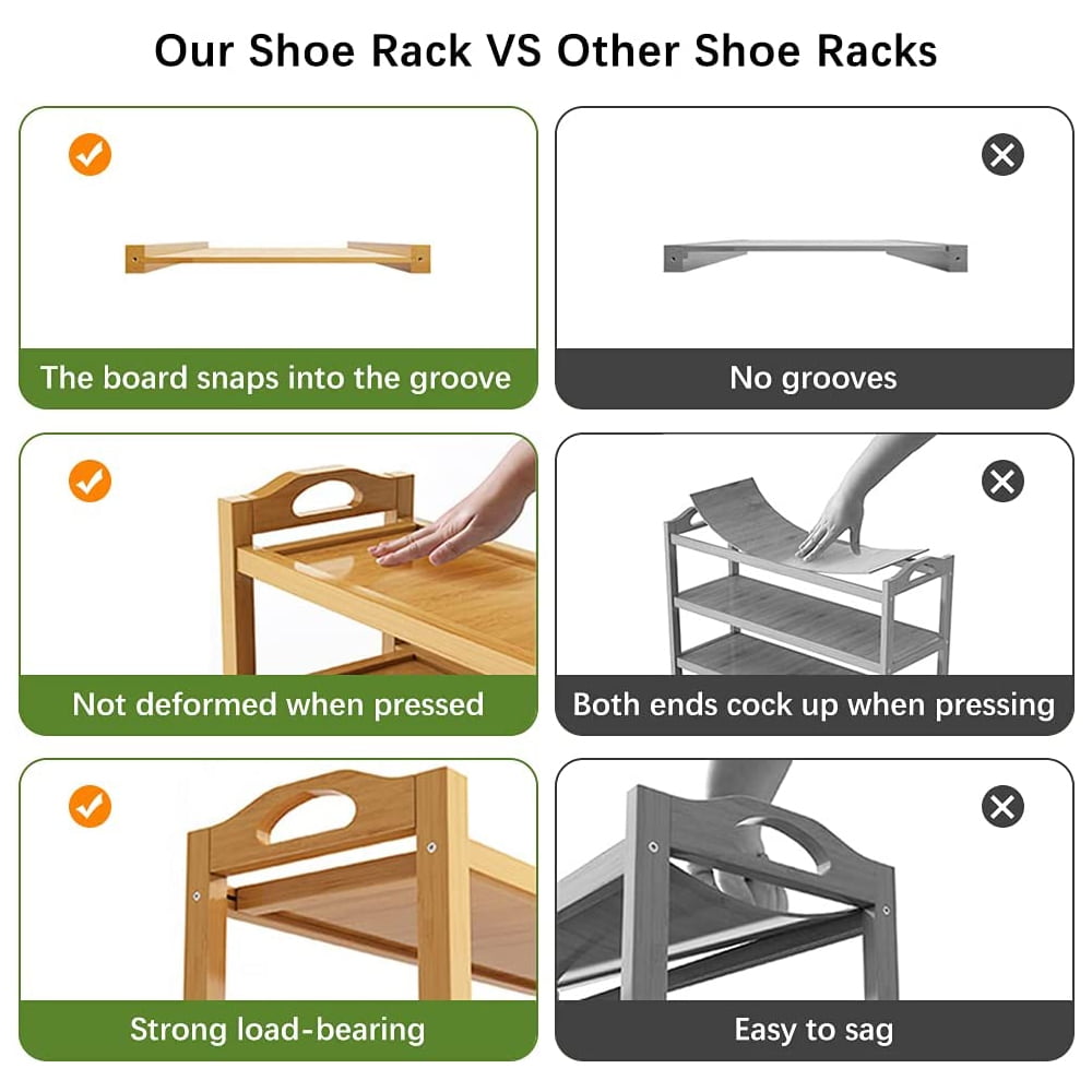 3 Tiers Shoe Rack Zzbiqs Shoe Storage Organizer, Bamboo, Wood, up to 12 Pairs