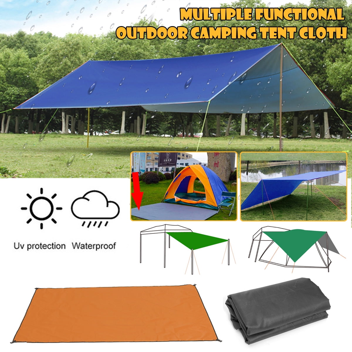 Waterproof Tent Tarp Awning Rain Sun Shade Rain Shelter Camping Picnic Mat Pad 