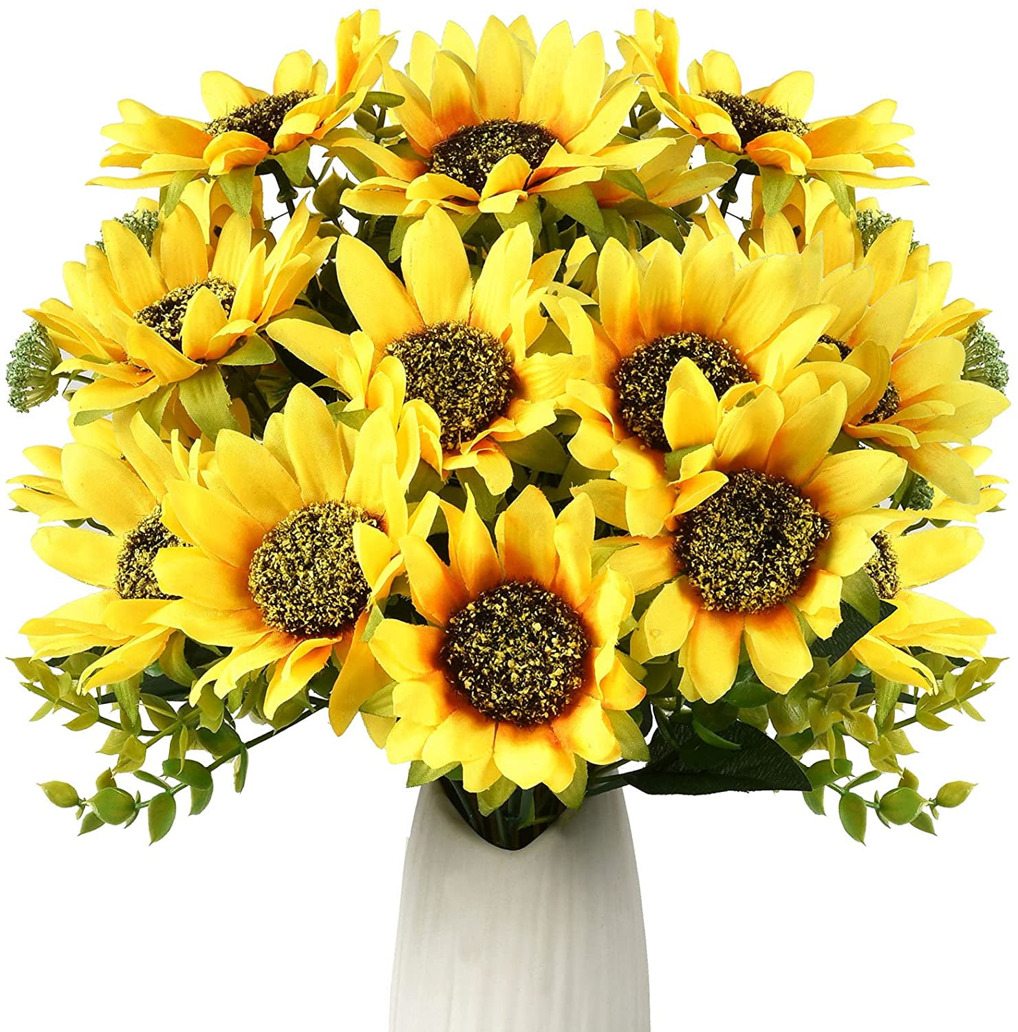 Sunflower Fake Artificial Silk Flower Sitting Room Vivid Floral Decor Bunch Head 