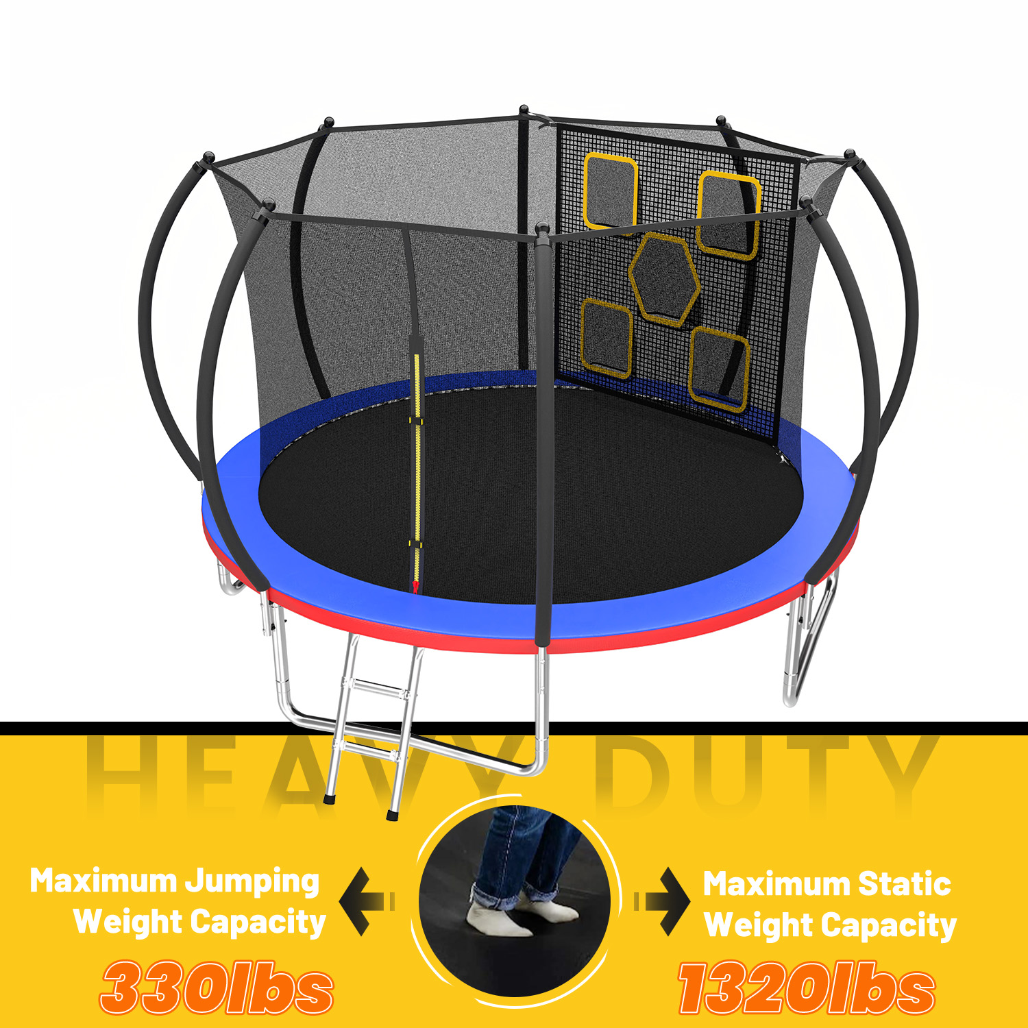 Mersco 12FT/14FT Trampoline for Kids with Mulifunctional Target Cloth,Outdoor Recreational Trampolines with Enclosure Net and Ladder,Jumping Trampoline SPACE for Birthday Gifts,Multicolor