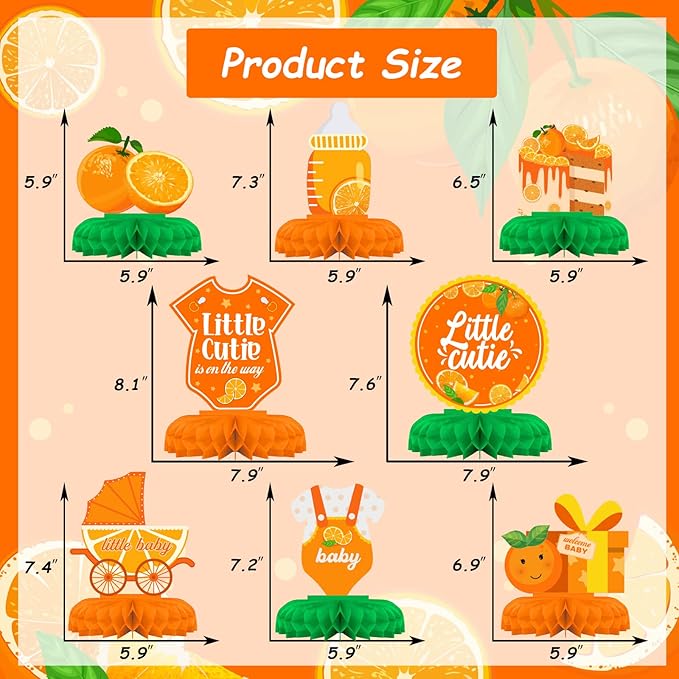 Little Cutie Baby Shower Decoration Little Cutie Table Centerpiece, Clementine Orange Honeycomb Centerpieces Tabletop Supplies for Tangerine Themed Baby Shower, Wedding & Birthday Party