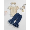 thumbnail image 5 of Toddler Infant Newborn Baby Girls Clothes Sets 6M 12M 18M 24M Knit Bow Romper Jeans Denim Flare Pants Summer Outfits, 5 of 10