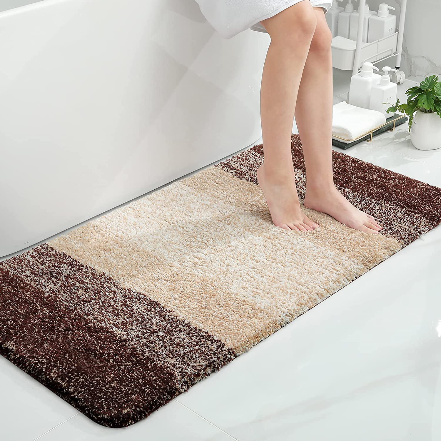 Soft Microfiber Non-slip Antibacterial Accent Rubber Luxury Bathroom Mat Rugs 
