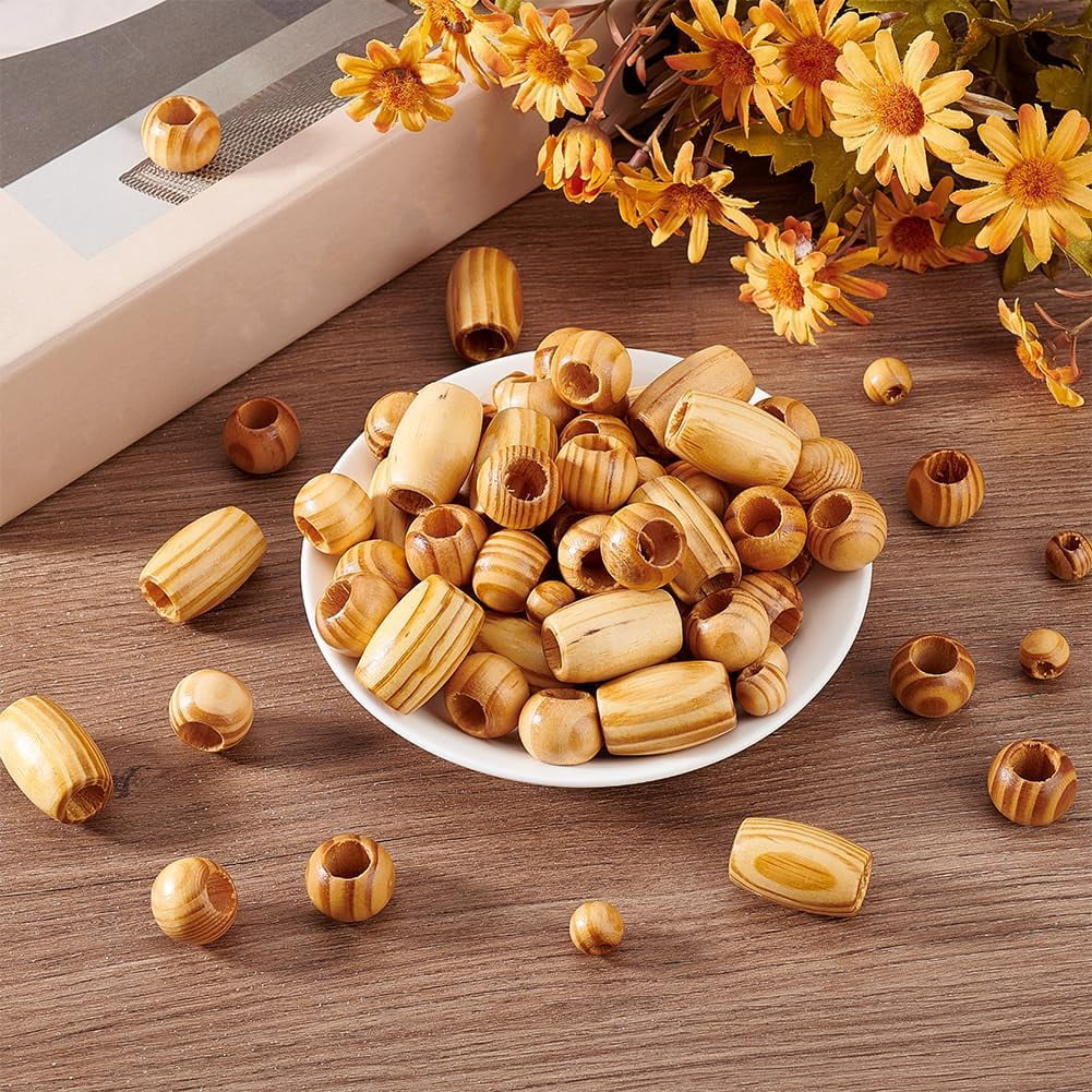 180 Pieces Wooden Beads Loose Beads Large Hole Making Kits Supplies Jewelry Making Hair DIY Craft Handmade Decor Mixed ColorDIY