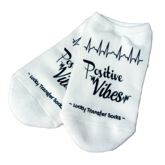 IVF Socks Positive Vibes with heart beat- IVF Lucky Transfer Socks, Womens Medium No Show White