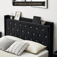 thumbnail image 4 of Tzou Queen Size Floating Bed Frame with LED Lights & Storage Headboard - Velvet Upholstered Wingback Design, No Box Spring Needed, 4 of 8