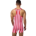 thumbnail image 2 of Sxiwei Men's Striped Wrestling Singlet Bodysuit Workout Sportwear Jumpsuit One Piece Swimsuit Red&White S, 2 of 7