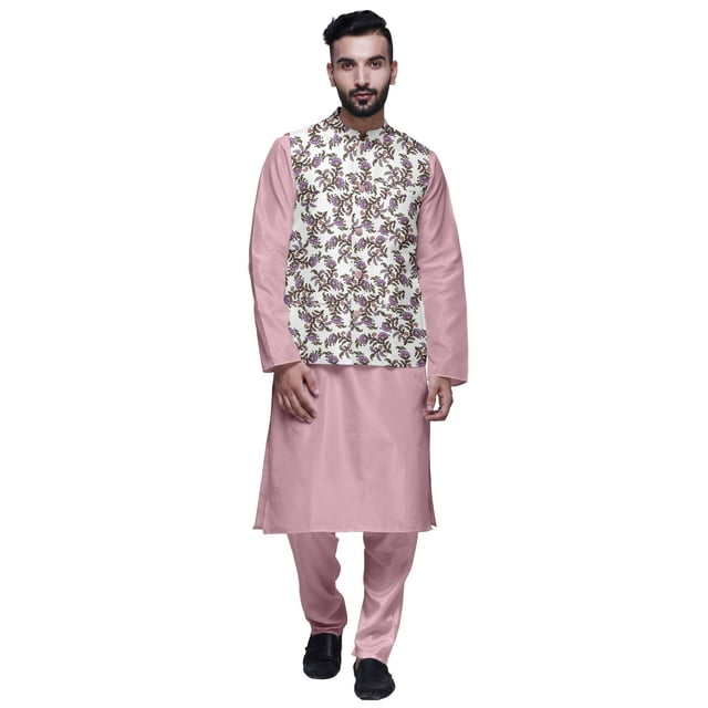 Atasi Kurta Pyjama Uni et Ensemble de Veste Nehru Imprimée pour Tenue de Fête pour Hommes