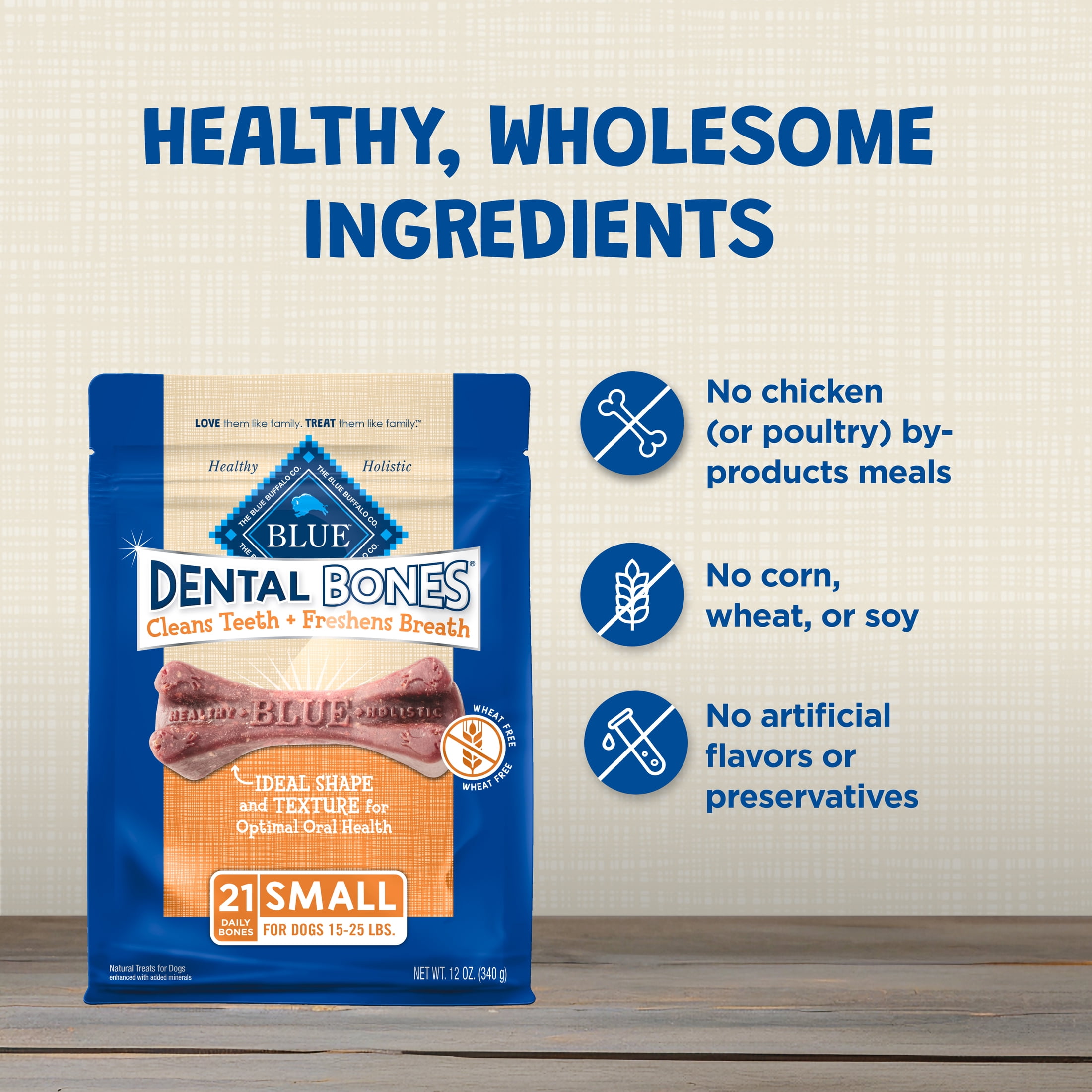 Blue Buffalo Dental Bones Small Natural Dental Chew Dog Treats, 12-oz. Bag