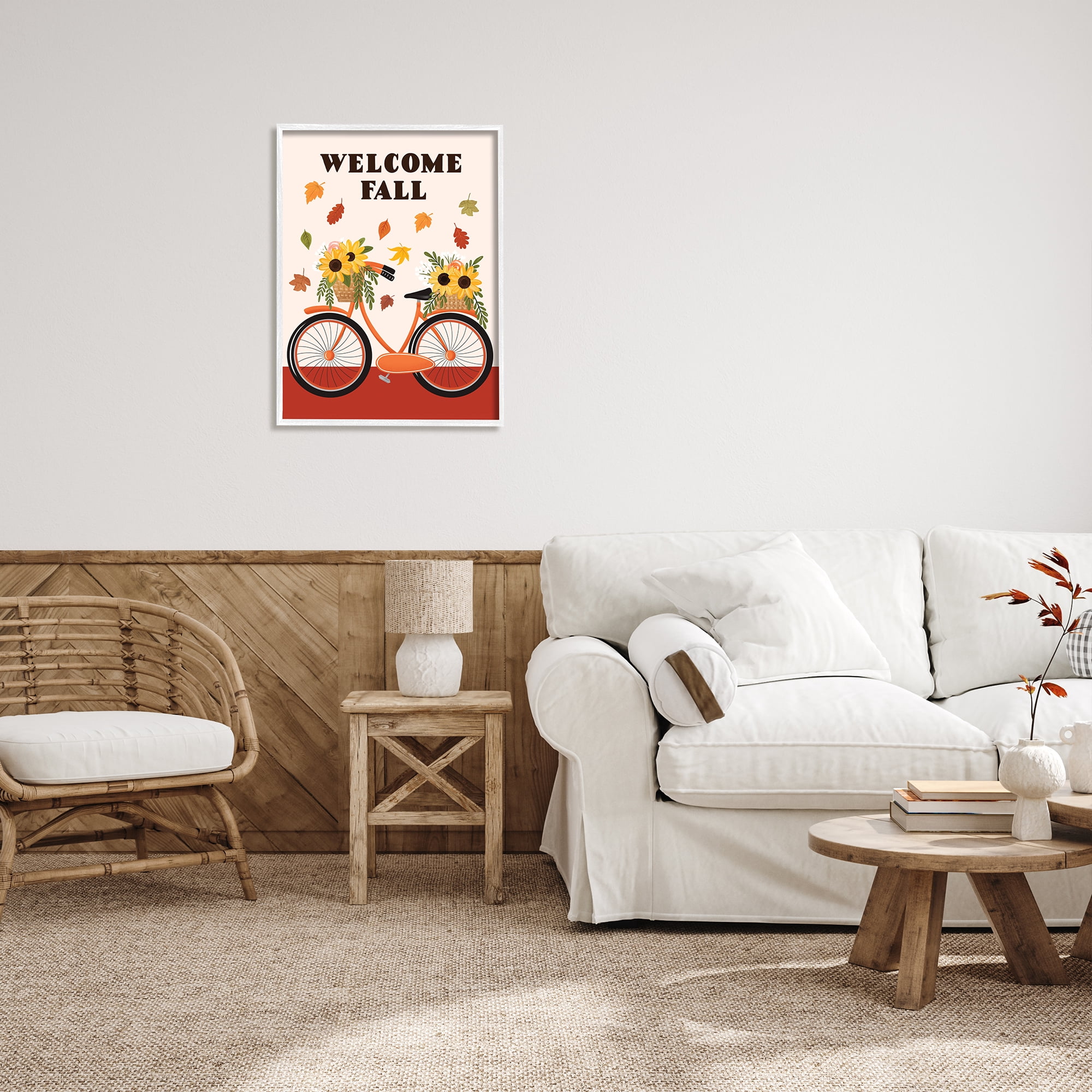 Stupell Indtries Welcome Fall Saying Orange Harvest Bicycle Sunflower Basket,24 x 30,Design by Jo Taylor