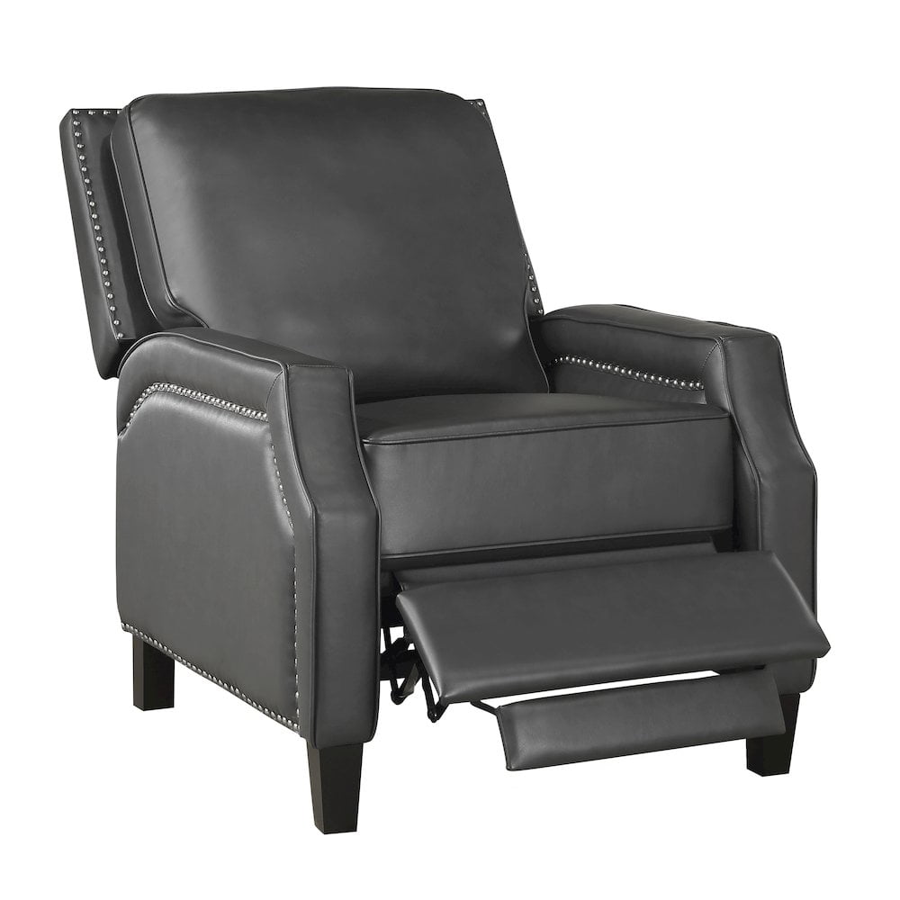Lexicon Berenson Faux Leather Upholstered Push Back Recliner in Gray Color