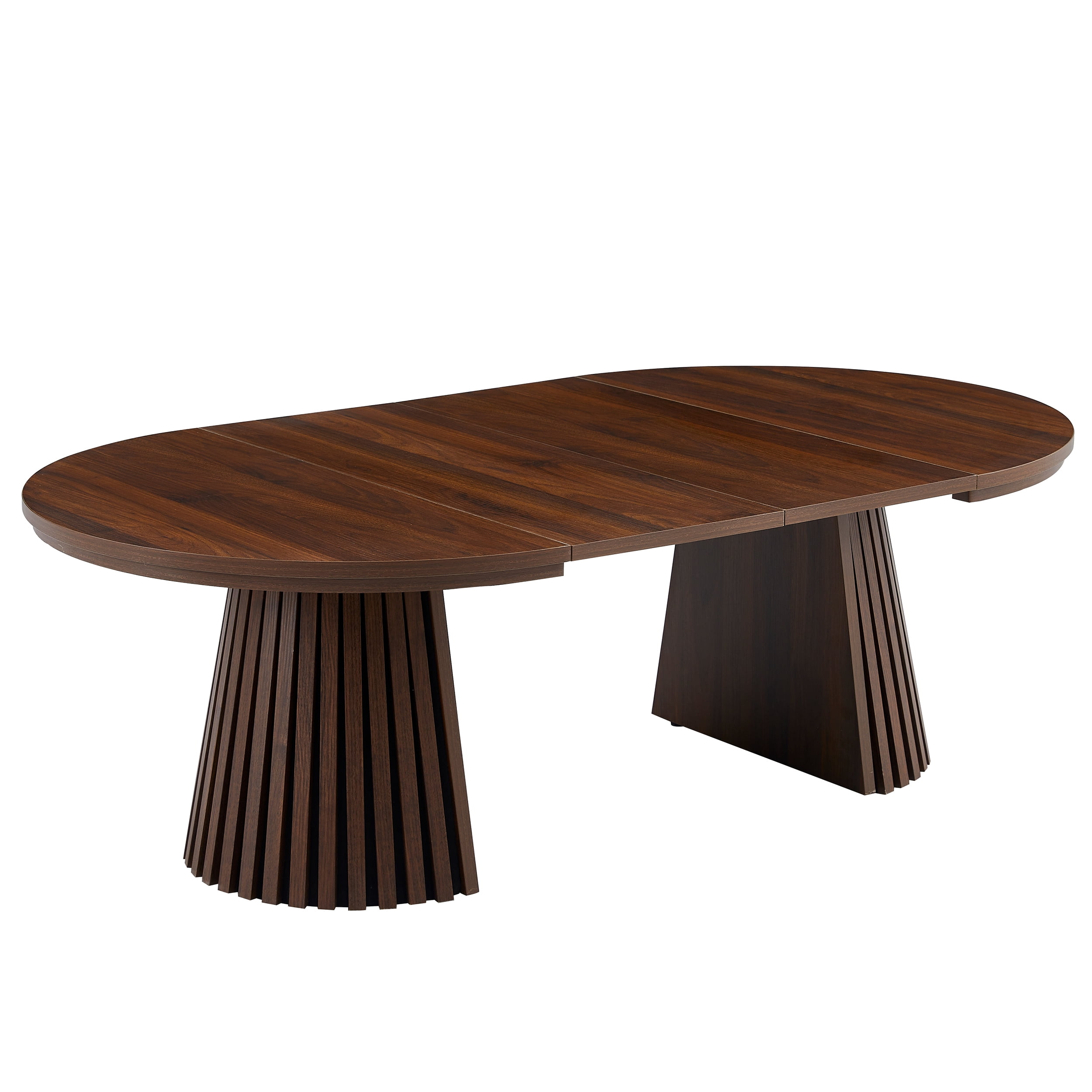 Extendable Round Coffee Table 55.12 Inch, Walnut Wooden Oval Table with Slatted Legs for Living Room Office, Walnut