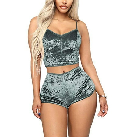 

Women s Sexy Lingerie Velvet 2Pcs Lace Cami Top+Shorts Sleepwear Nightwear Set