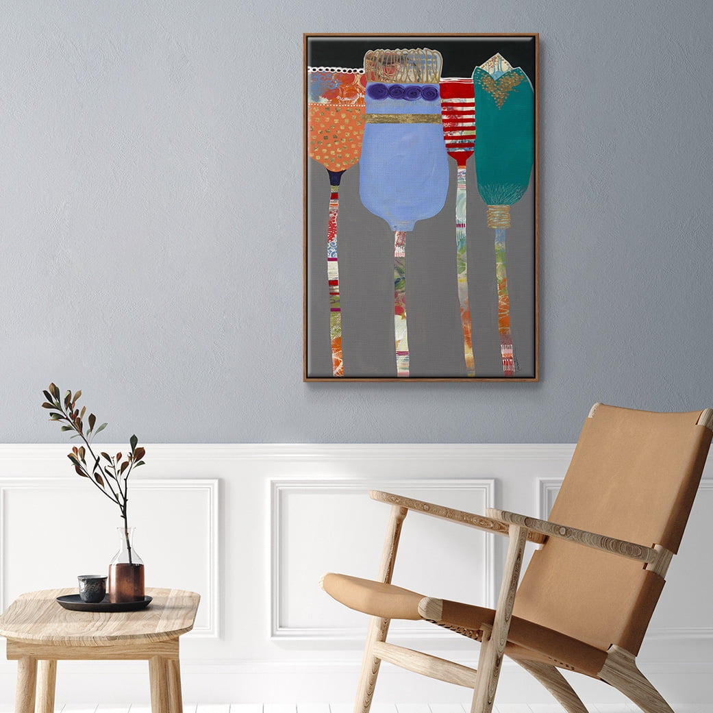 Tall Tulips Framed Premium Gallery Wrapped Canvas - Ready to Hang - 25 x 37 - Walnut Floating Frame