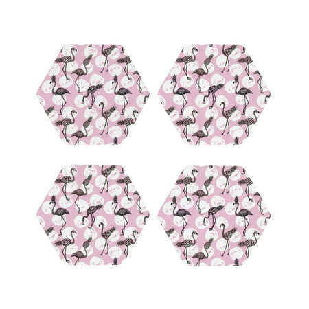 

Coasters Set of 4 - Pineapple Flamingo Drink Coasters for Tabletop Protection Leather Coasters for Living Room Decor and Housewarming Gift Hexagon