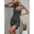 thumbnail image 2 of Scoop Neck Drawstring Ruched Knit Summer Dress Above Knee Length, 2 of 3