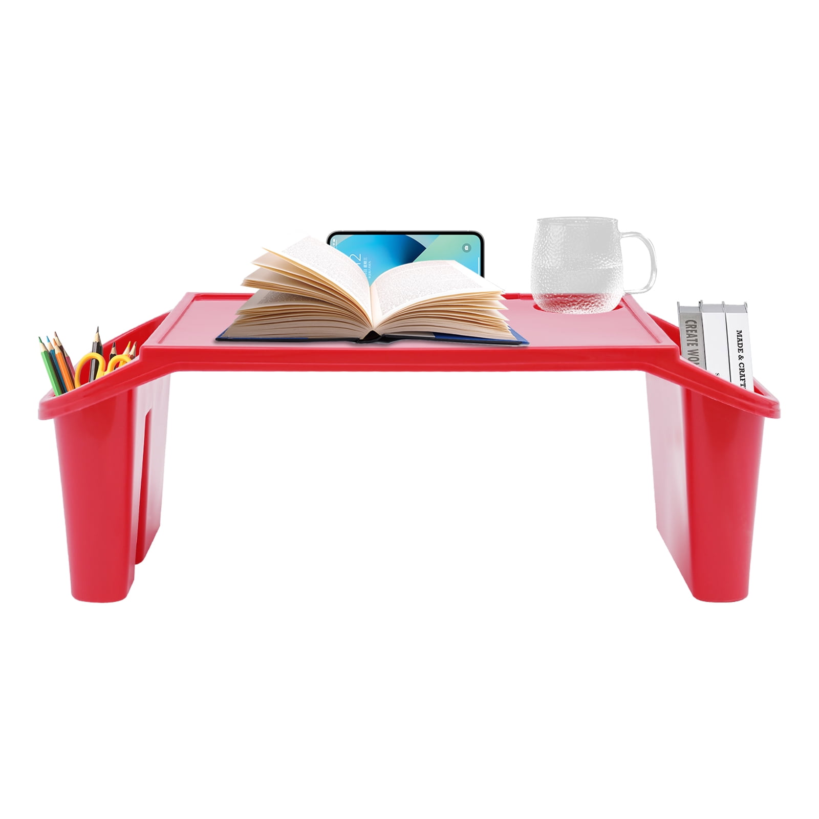 6 Pcs Red Color Kids Lap Desk Tray, Plastic Breakfast Laptop Trays with Side Pockets, Portable Lap Bed Table
