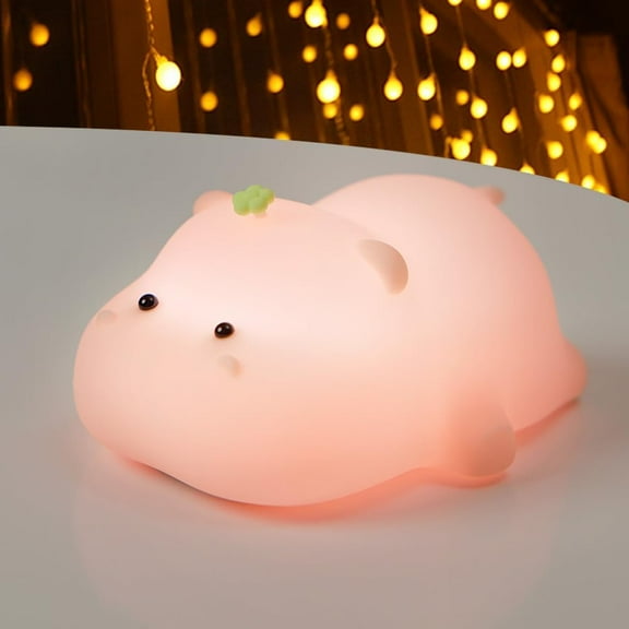 MYKOMI Cute Hippo Night Light, 3 Level Dimmable Nursery Nightlight, Kawaii Lamps Squishy Silicone Rechargeable Touch Lamp, Best Gift for Kids Adults Room Decor