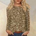 thumbnail image 2 of WTOBBY Women's Casual Floral Print Round Neck Long Sleeve T-shirt Top Fashion Wear Comfortable Soft Fabric Breathable Material Daily Outfit Stretch Fit for Versatile Use,Light Brown 2XL, 2 of 5