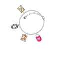 thumbnail image 2 of Delight Jewelry Hot Pink Enamel Lock with Clear Crystals Multi-Colored Crystal Mom Charm Bracelet, 2 of 4