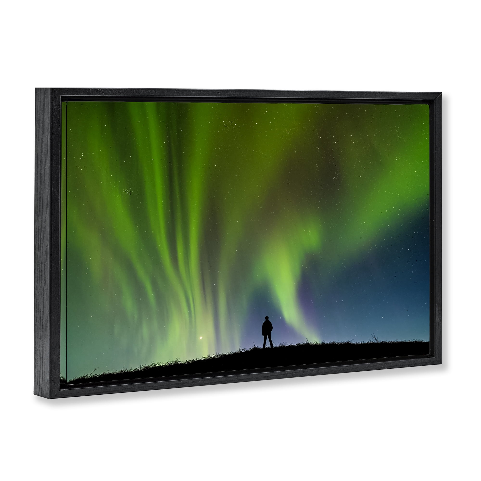 Stupell Industries Envelop Northern Lights Silhouette Black Framed Floater Canvas Wall Art, design by Shelley Carlisle