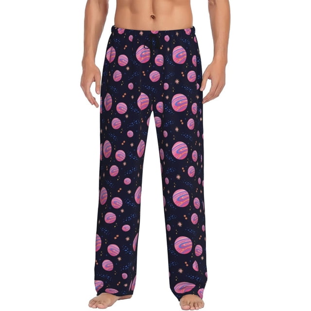 Balery Pink Planets And Stars Pantalones de pijama para hombre, pijama ultraligero, pantalón de descanso-XX-Large