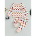 thumbnail image 3 of Toddler Baby Fall Winter Clothes 6M 12M 18M 24M 3Y Boy Girl Checkered Sweatshirt Crewneck Pullover Top Pants Set, 3 of 9