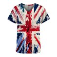 thumbnail image 4 of Fiudx Ofertas y Liquidaciones Blusa de Manga Corta con Cuello En V para Mujer, Uniforme, Día de La Independencia, Bolsillos Impresos, Blusa de Enfermería, 4 of 4