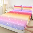 thumbnail image 5 of Homewish Glitter Stars Bed Sheets for Girls, Rainbow Galaxy Full Size Sheets, Purple Red Gold, 4 Pieces (1 Flat Sheet, 1 Fitted Sheet and 2 Pillowcases), 5 of 6