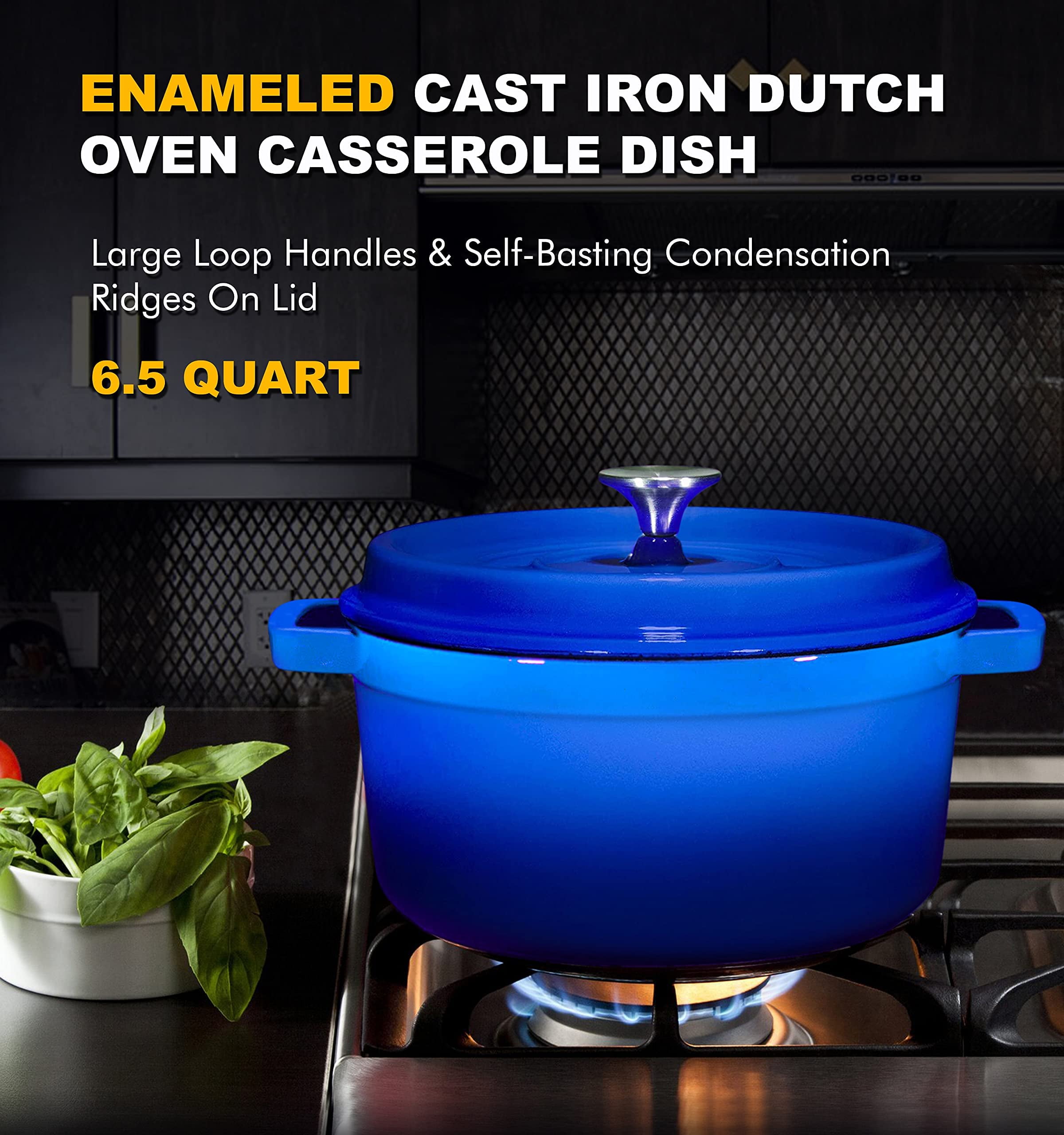 Bruntmor 6.5 Qt Enameled Cast Iron Dutch Oven, Pumpkin Spice, 6.5