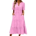 thumbnail image 3 of VBVC Women's V-Neck Ruffle Sleeve Midi Dress,Smocked Waist Tiered Boho Dress For Women,Ladies Casual Summer Beach Flowy Sundress with Pockets,Pink,S-3XL, 3 of 7