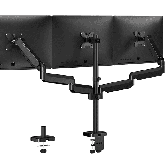 MOUNT PRO Gas Spring Arm Triple Desk Monitor Mount with Dual C-Clamp for 3 Screens up to 32 Inches, Supports 4.4-19.8 lb Display for Home Office & Gaming
