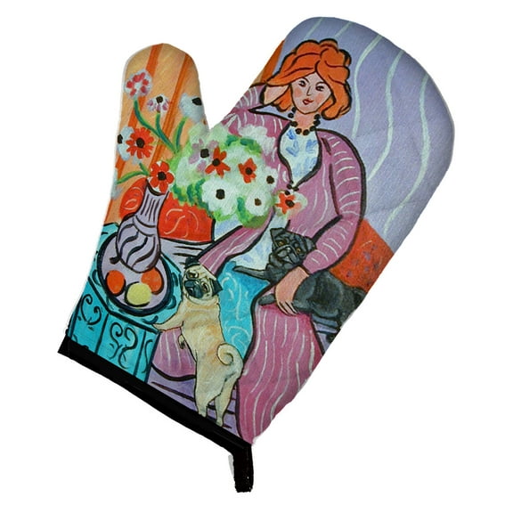 Lady with her Pug Oven Mitt