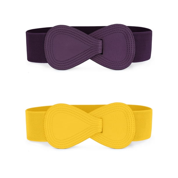 Cinturón De Cintura Elástica Para Mujer Cinturones De Vestir Elásticos De Cuero Sintético En Forma De 8 Amarillo y morado 68.6cm/27